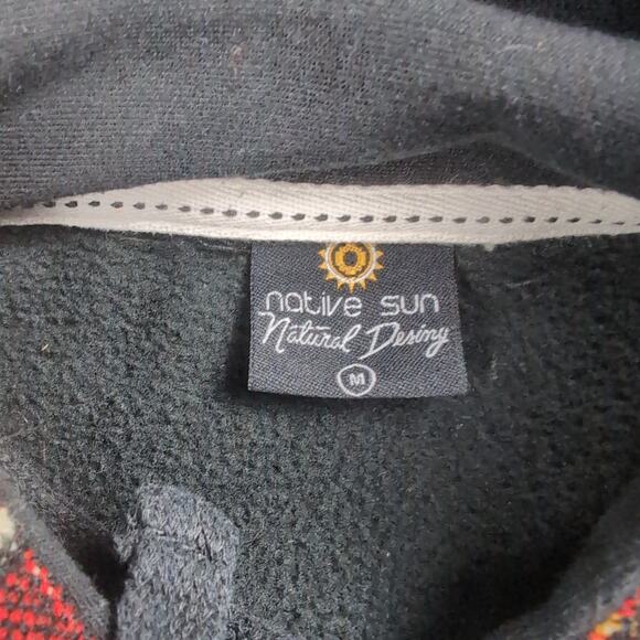 Native Sun Hoodie Adult Medium Black Red Southwestern Aztec Sweater Wool Blend - Picture 2 of 6